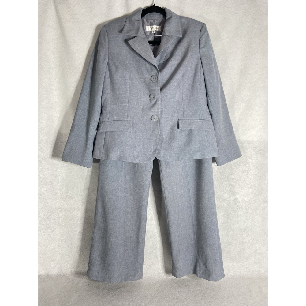 Studio 1 2PC Pants Suit Women's Petite 14P Gray Blazer Buttons Church Career